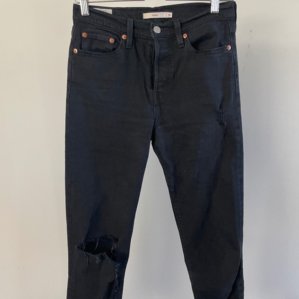 Levi's Wedgie Black Jeans with Ripped Knee